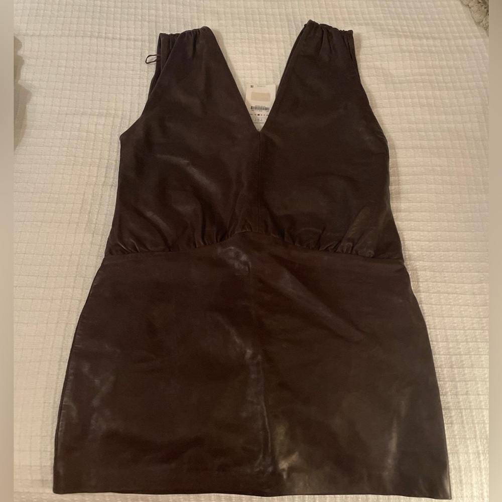 zara large brown leather mini dress